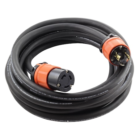 Ac Works SOOW; Cold Weather Extension Cord, 10 AWG, Indoor/Outdoor, 10/3, 1 Outlets, L5-30R, Black, Rubber L530PR-050